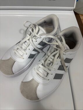 adidas Kids White Sneakers with Gray Accents